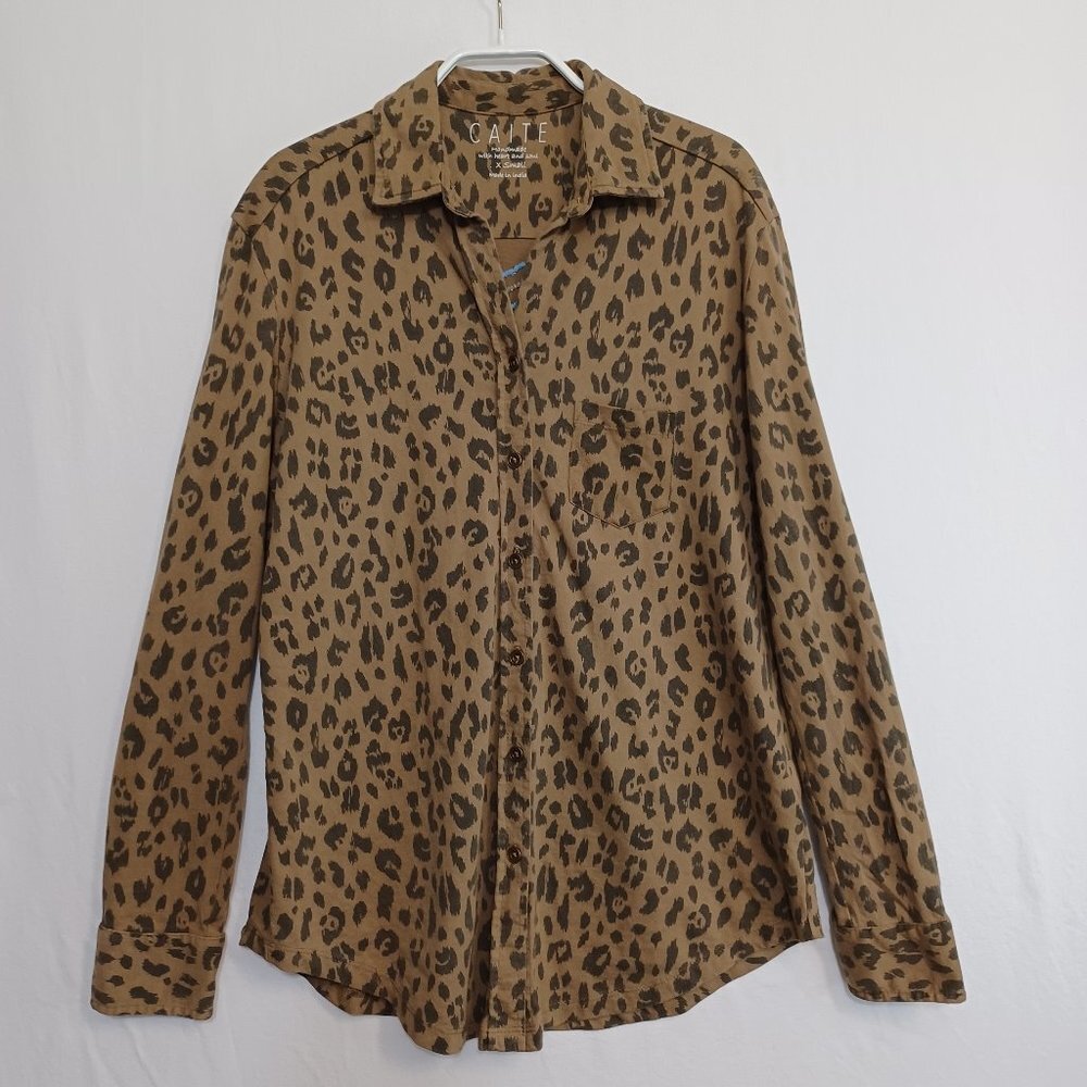 Caite Shirt Womens X Small Leopard Print Embroidered Button‎ Front Boho Colorful